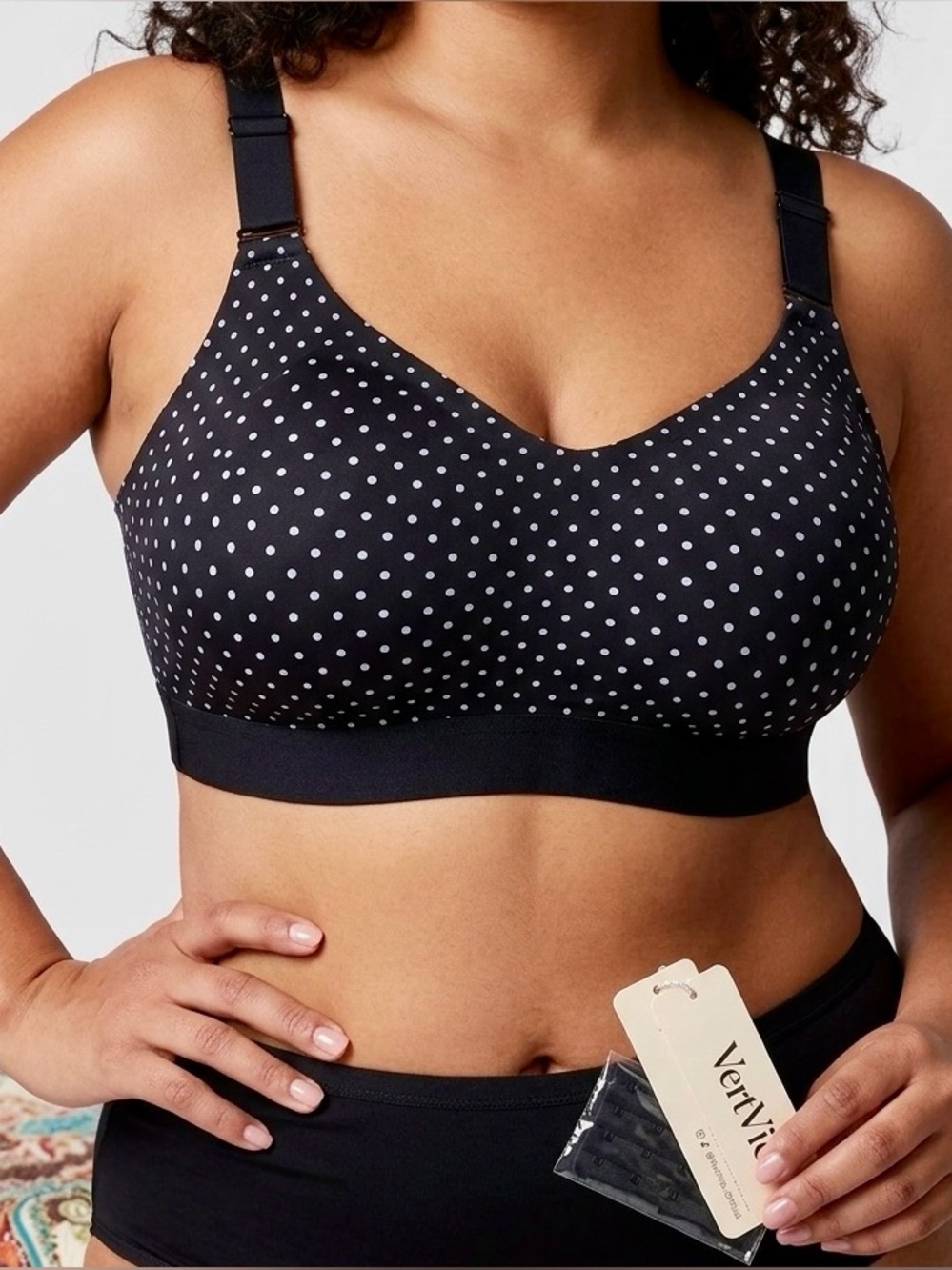 VertVie Polka Dot Wireless Comfort Bra Black/White Size 2XL NWT